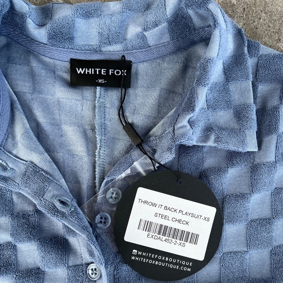 White Fox NWT Throw It Back Terry Playsuit Romper Size XS Steel Check - Picture 5 of 12